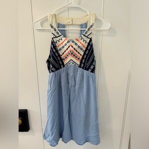 Patterned Blue and Pink High Neck Dress